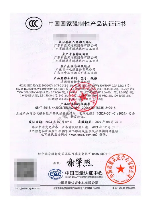 CCC Certification · Rubber-Sheathed